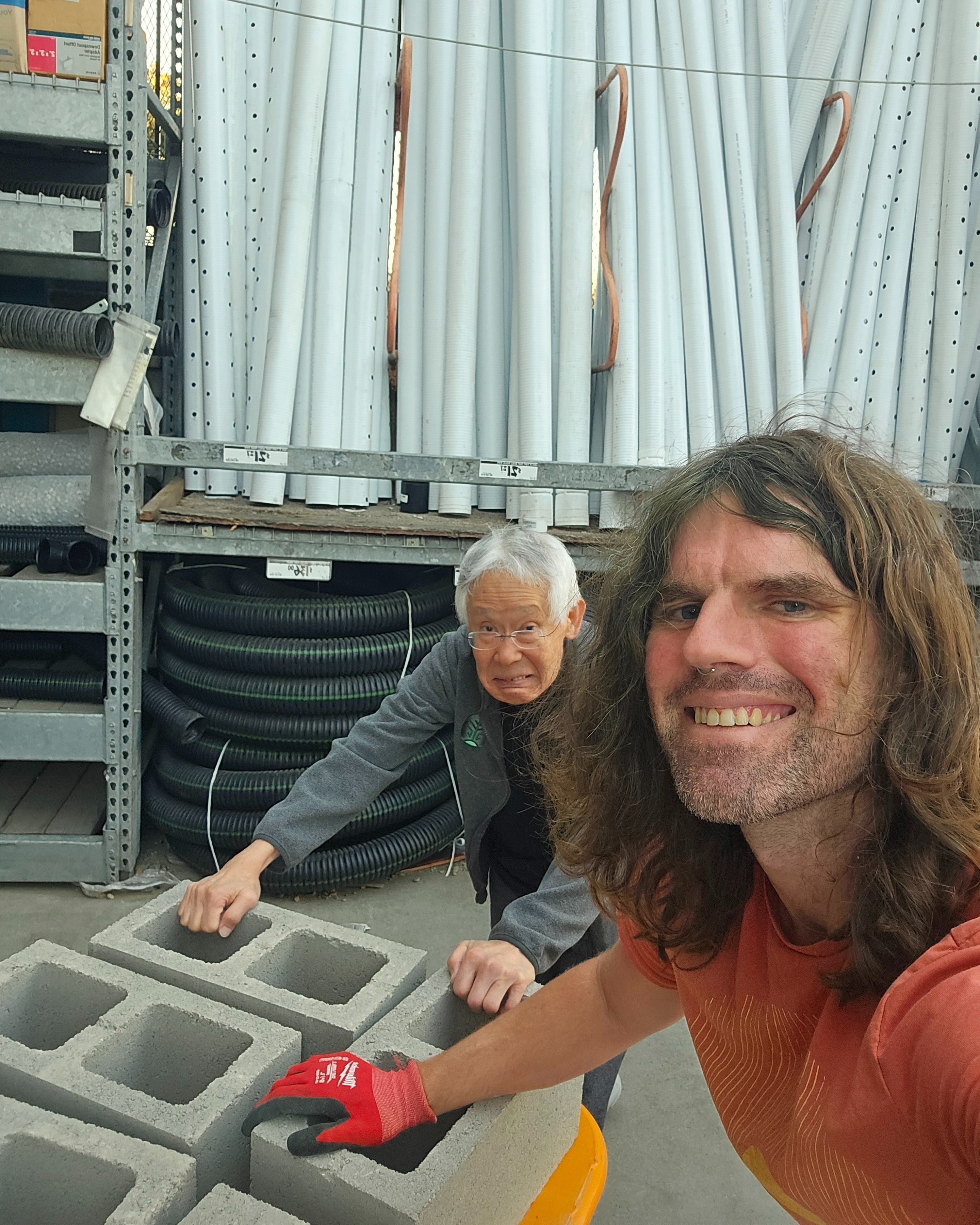 Picking up another load of blocks with Mark