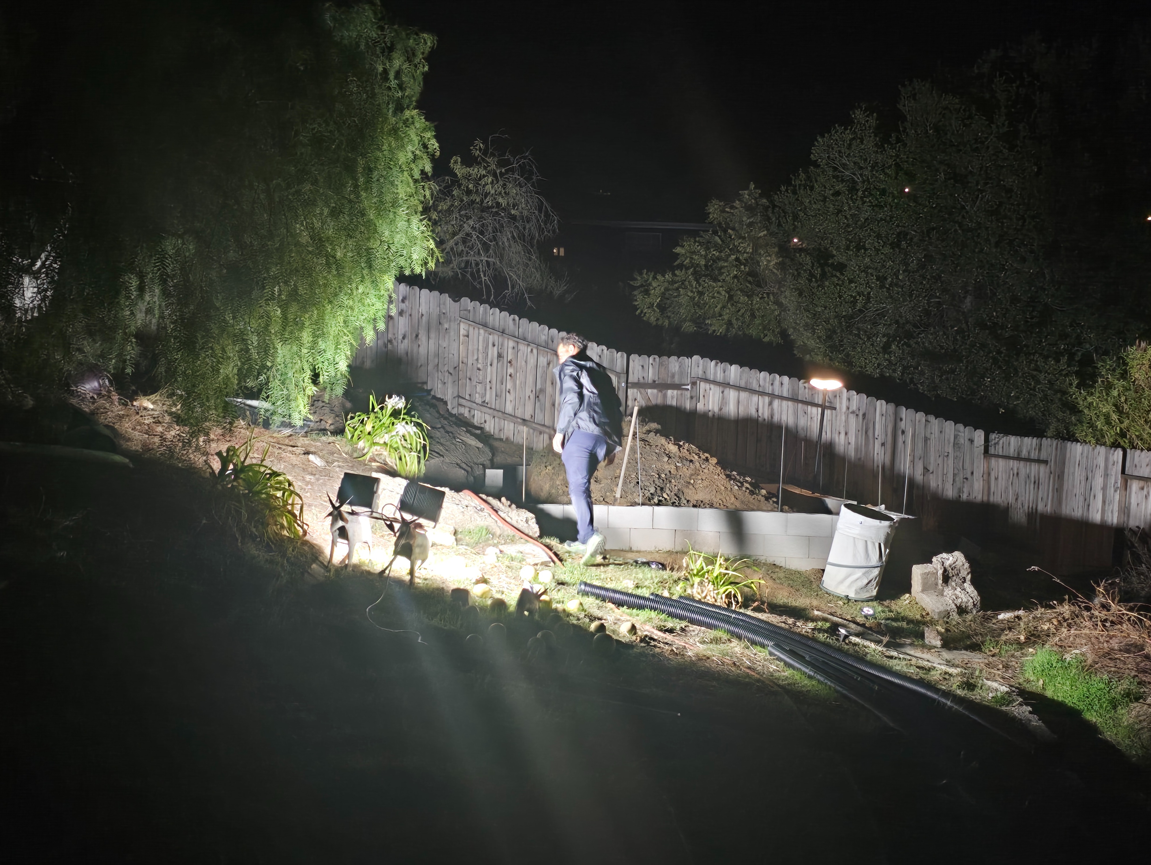 LED floodlights for night work at the greenhouse site