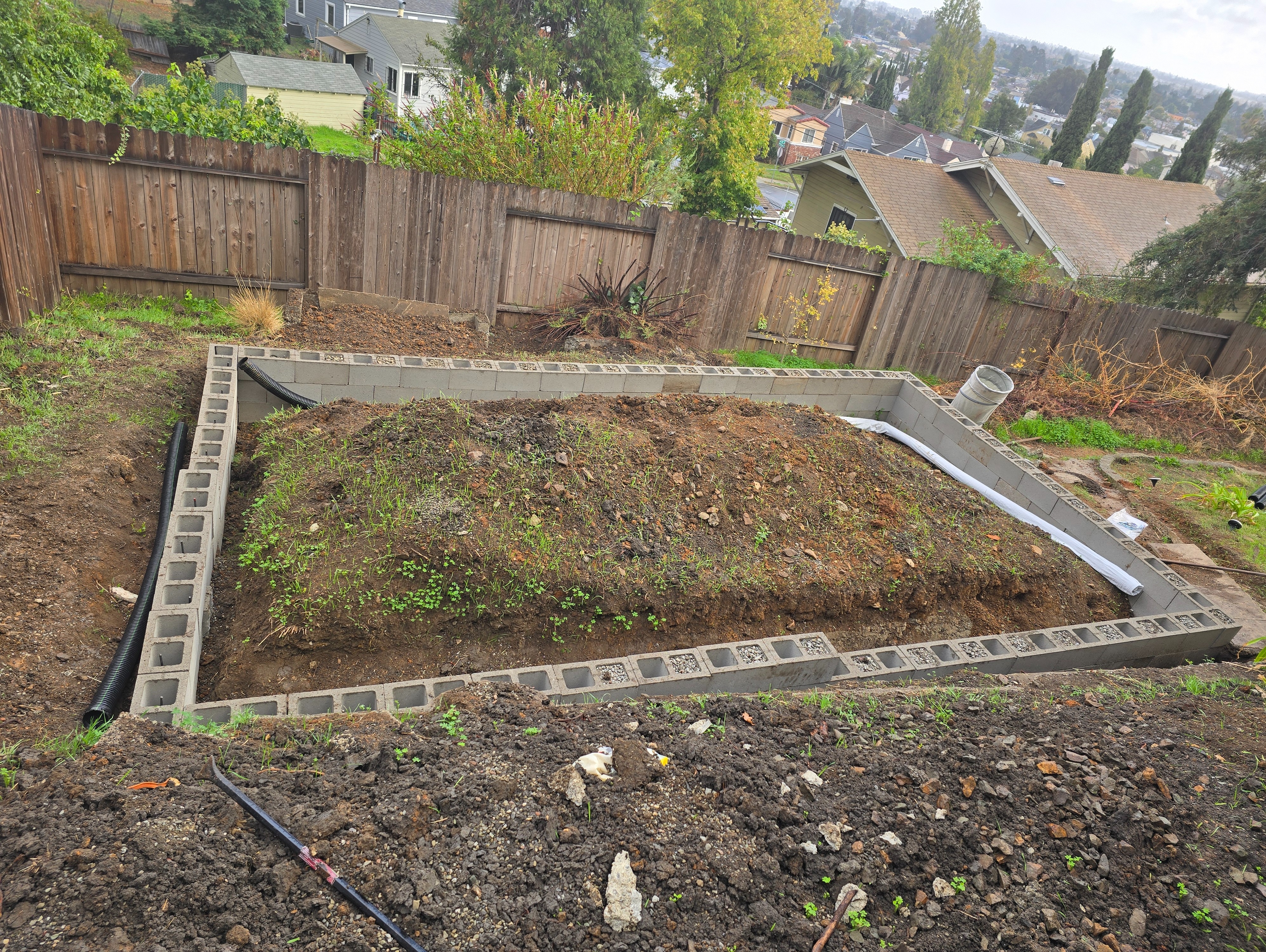 Completed foundation with drainrock and rebar in place
