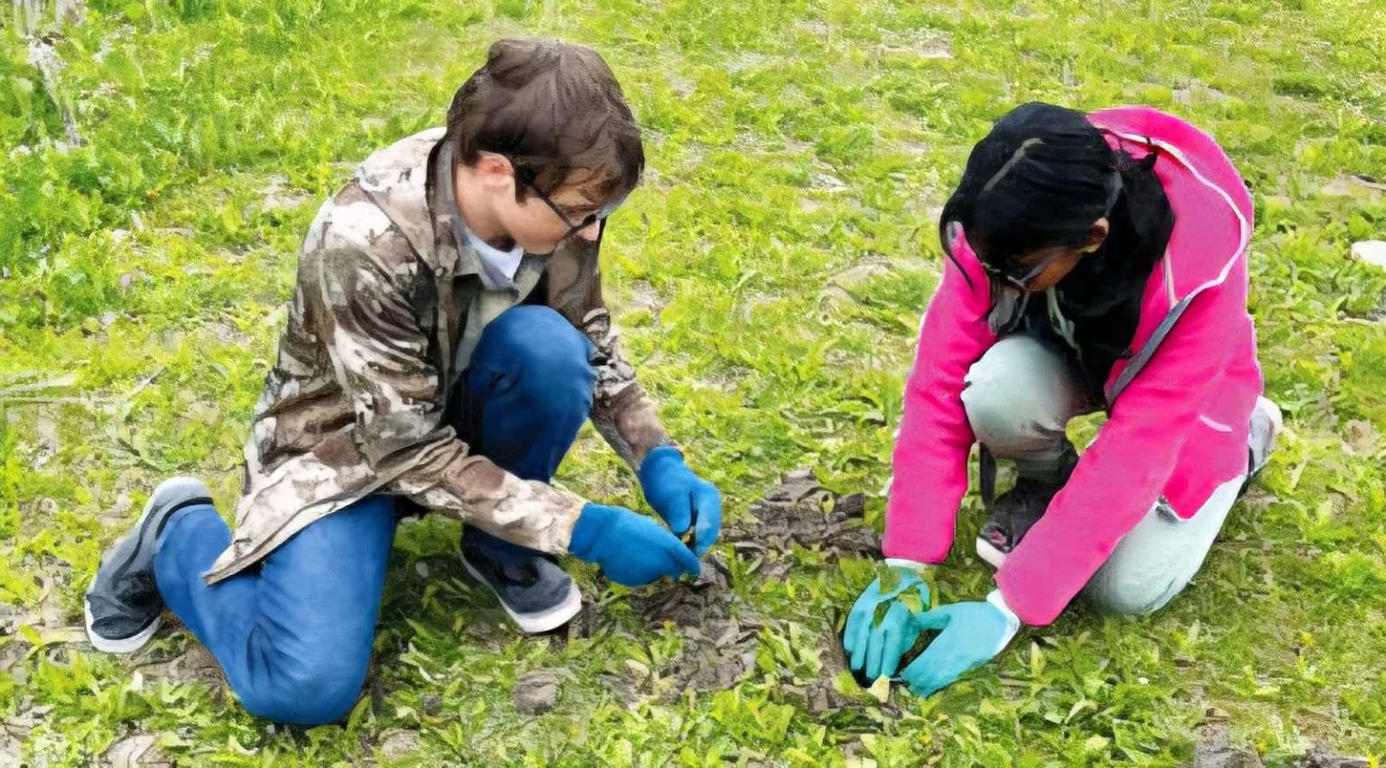 International Academy of Macomb students planting photosynthesis-enhanced aspens in a Macomb Township public park